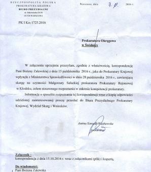 Uprzejmie kontroluję. Czyli jak Prokuratura Krajowa traktuje skargę na śpiącą prokurator z Kłodzka Małgorzatę Sałacką, która skandalicznie zaniedbała czynności przygotowawcze. A potem skutecznie postarała się o skazanie biznesmenki z Kłodzka!
