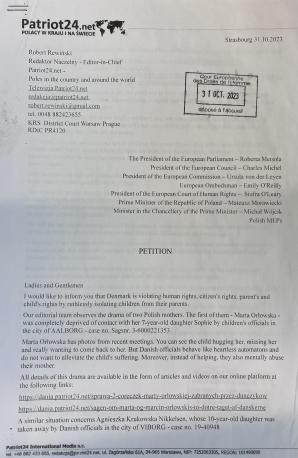 [VIDEO] Złożona przez PATRIOT24.NET petycja dot. łamania praw polskich dzieci i matek w Danii uznana za zasadną! Dziś o 15:30 w Parlamencie Europejskim w Brukseli debata na ten temat!