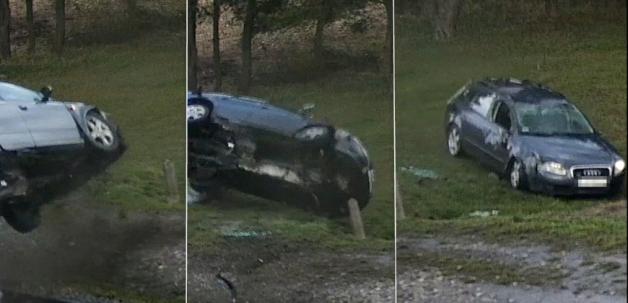 [VIDEO] Audi, 2,7 promila i śliska droga. Co mogło pójść nie tak?